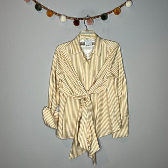 C/MEO Collective Tops - C/MEO Collective gold striped button down tie blouse